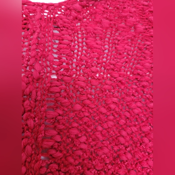 L Love Women's Fuzzy Open Front Knit Cardigan Dolman Sleeve Red Comfy Small - Picture 9 of 14